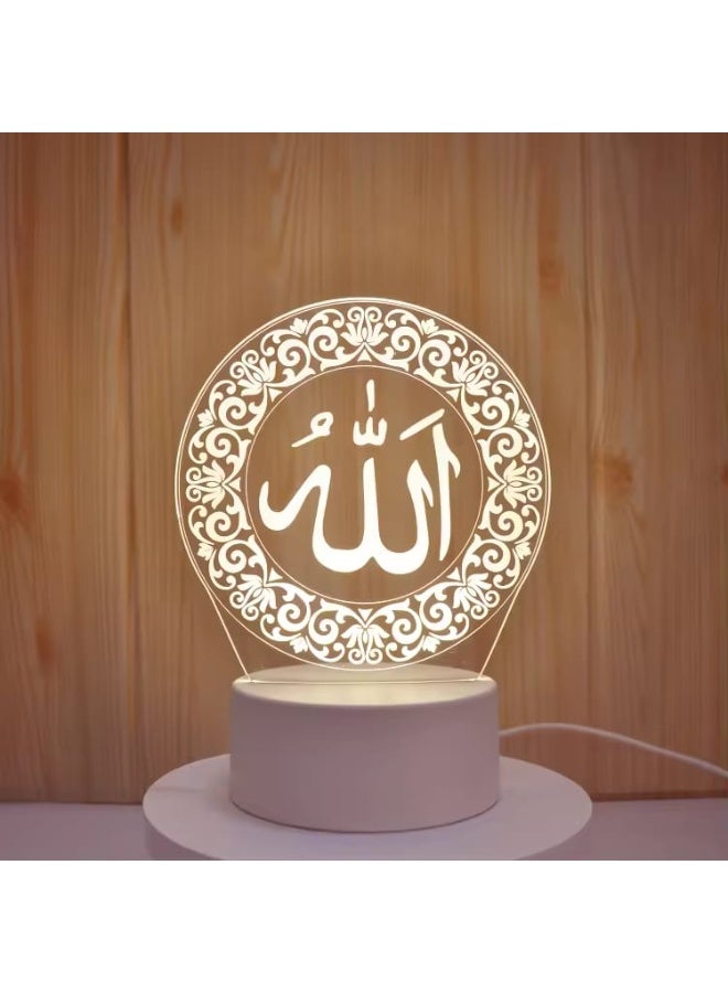 3D Ramadan Decor LED Acrylic Night Light – Islamic Calligraphy Board with Soft Warm Glow, USB Powered Night Lamp for Ramadan, Prayer Room & Muslim Home Decor - Image 2